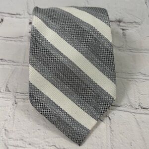 H. N. White London Grey And White Diagonal Striped Wool Blend Tie